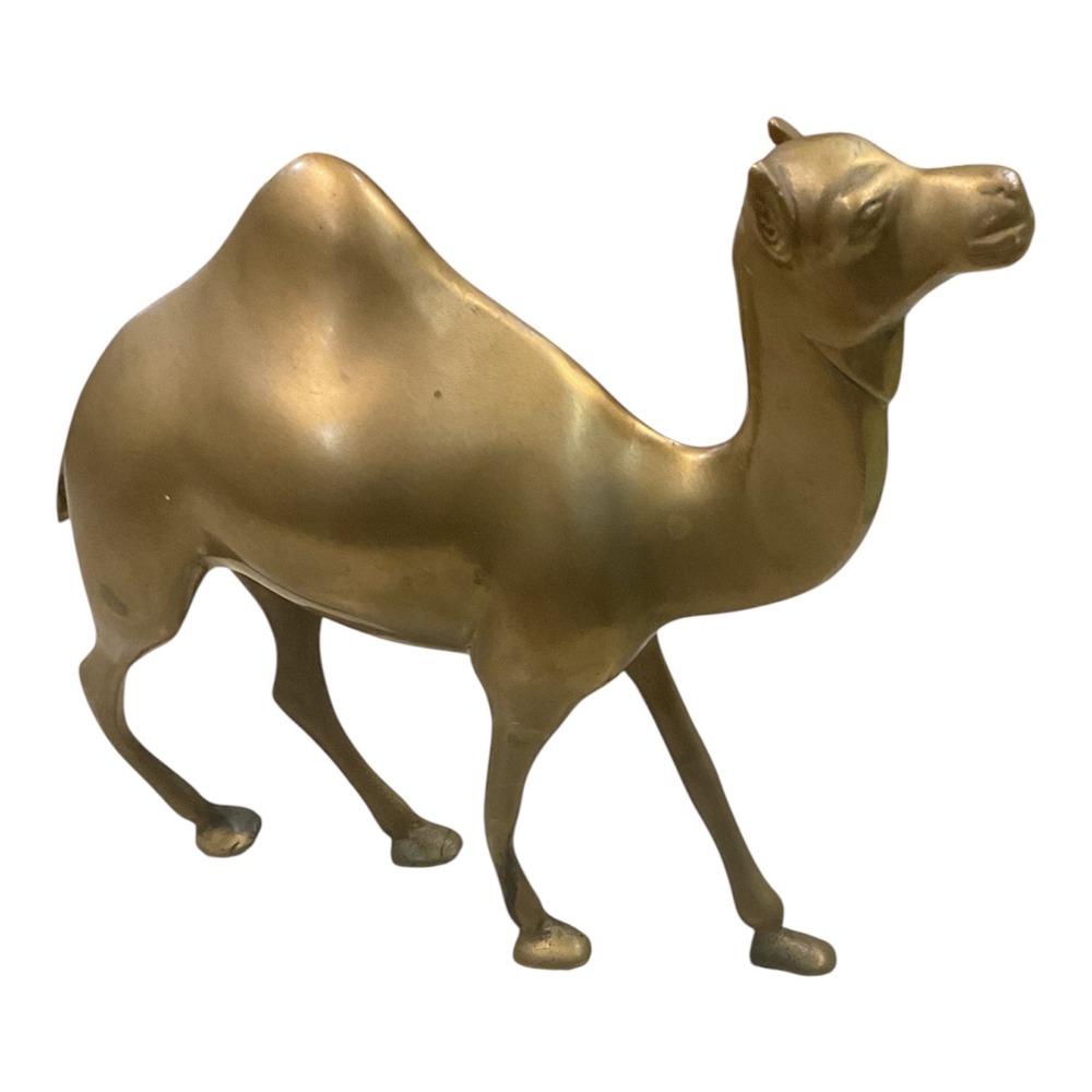 Vintage Brass Camel Figurine Solid Metal Dromedary Statue Gold Tone Decor 5in